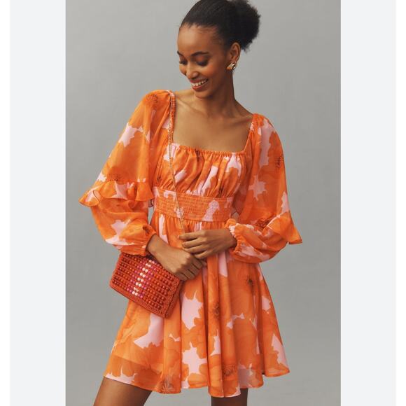 Hutch Dresses & Skirts - NEW Hutch Flounce Romper Floral Orange Long Sleeve Flowy Beach Resort Small